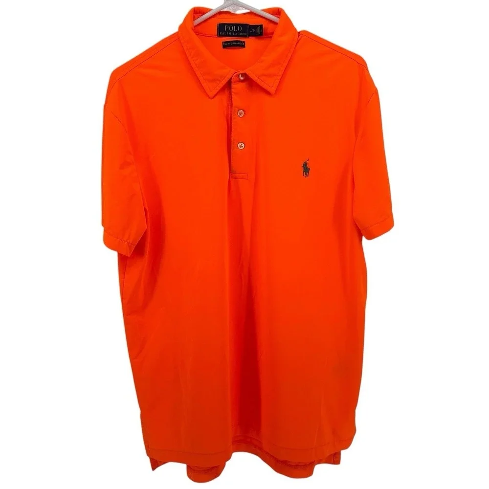 Polo Ralph Lauren Orange Short Sleeve Polo Shirt Men's Large Blue Logo